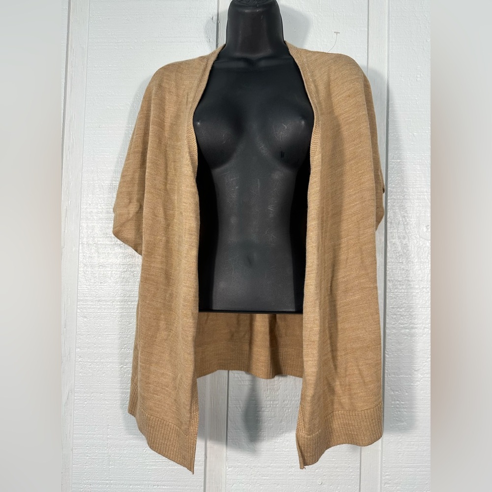 Coldwater Creek Tan Short Sleeve Open Merino Wool Blend Cardigan Size Medium EUC